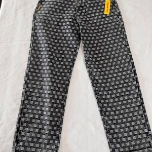 Round Two Basket Weave Checkerboard Denim Jeans Black Grey Mens 30 NEW